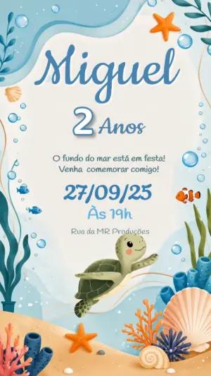 Vídeo Convite Fundo do Mar Aquarela para Aniversário Editável