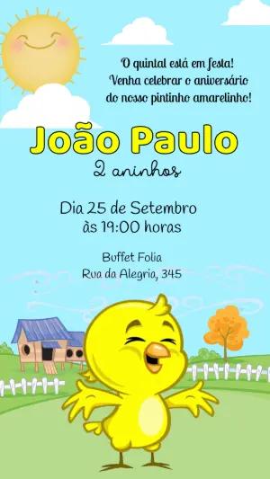 Convite Digital Infantil Pintinho Amarelinho para Editar