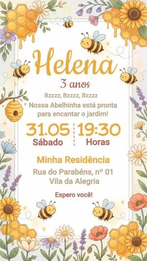 Convite de Aniversário Abelhinha Fofo Modelo Digital Editável