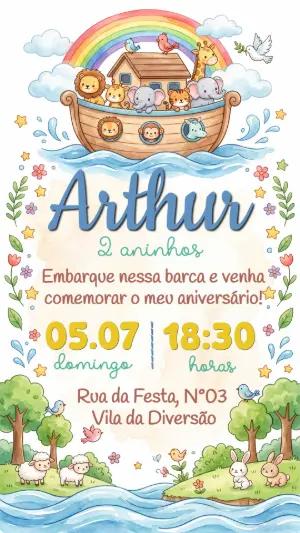 Convite de Aniversário Arca de Noé Aquarela para Editar