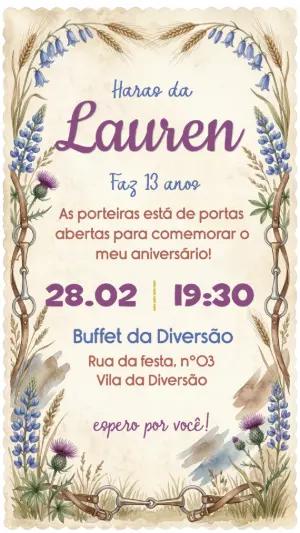 Convite de Aniversário Haras Floral Aquarela Editável