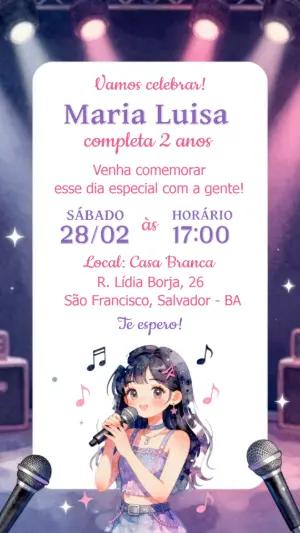 Convite Digital Aniversário Tema Cantora Anime Editável