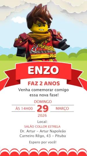 Convite Digital Aniversário Infantil Tema Ninjago Editável