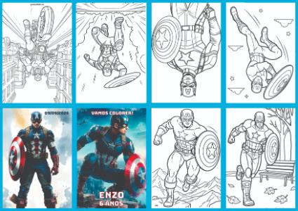 Livrinho de Colorir Capitão América Editável para Festa