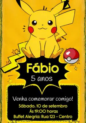 Convite de Aniversário Pikachu para Editar Online