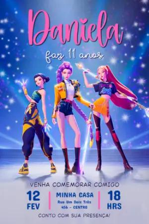 Convite Aniversário K-pop Guerreiras Neon para Editar