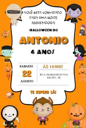 Convite Aniversário Halloween com Monstrinhos para Editar Online