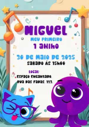 Convite Aniversário Bolofofos Musical para Editar Online