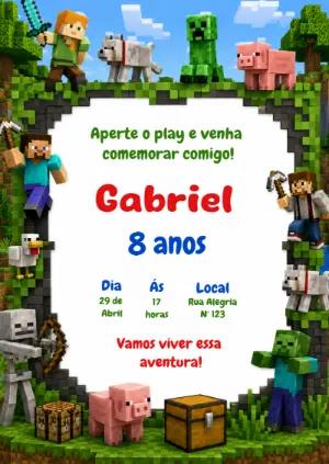 Convite de Aniversário Minecraft: Modelo Digital para Editar