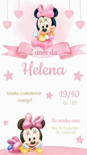 Convite de Aniversário Minnie Baby Rosa Editável