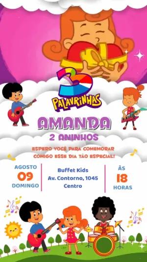 Convite Animado Aniversário 3 Palavrinhas para Editar Online