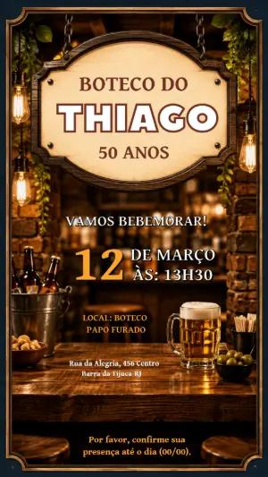 Convite de Aniversário Tema Boteco Rústico para Editar