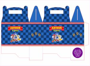 Caixa Surpresa Festa Sonic com Personagens para Editar Online