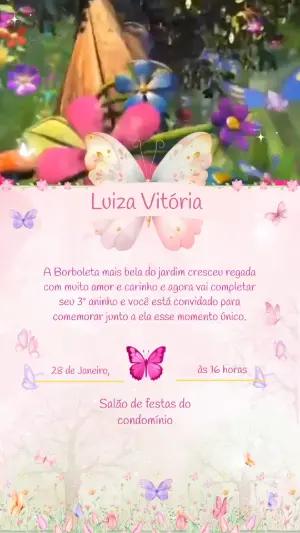 Convite Animado de Aniversário Unicórnio e Borboletas para Editar