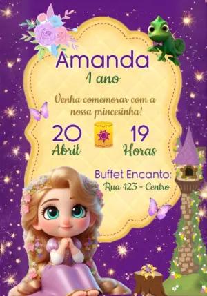 Convite de Aniversário Enrolados Rapunzel Fofo para Editar