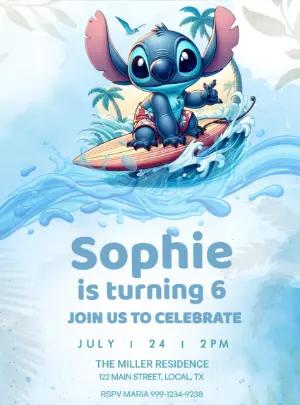 Stitch Surfing Birthday Invitation | Editable Digital Template