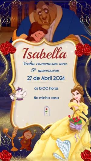 Convite Animado A Bela e a Fera: Modelo de Aniversário Mágico