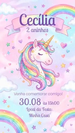 Convite de Aniversário Unicórnio Mágico Editável