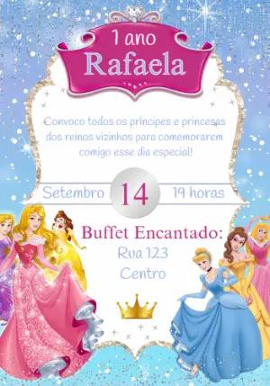 Convite Aniversário Princesas Disney para Editar Online