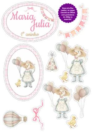 Topo de Bolo Gansinha Fofa para Aniversário Editável