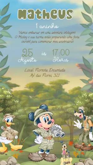 Convite Animado Aniversário Safari do Mickey para Editar