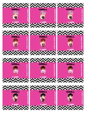 Adesivo para Bala Personalizada de Aniversário K-pop Rosa e Preto