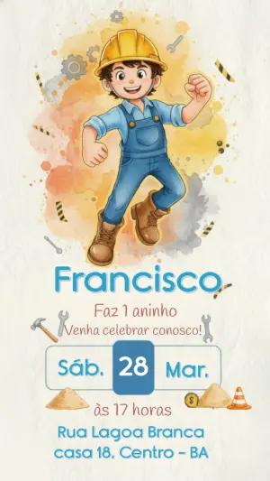 Convite de Aniversário Construtor Aquarela para Editar Online