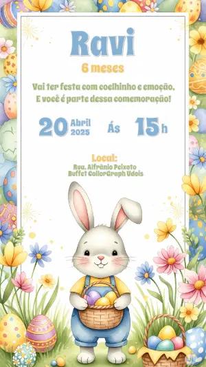 Convite Mêsversário Páscoa com Coelhinho para Editar Online