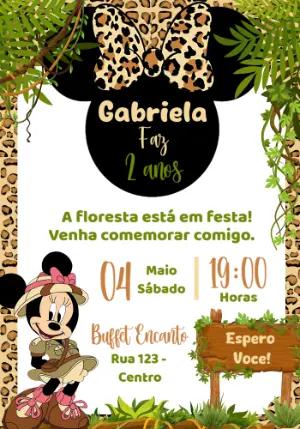 Convite Aniversário Minnie Safari para Editar Online