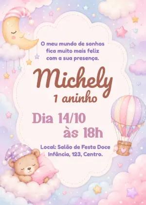Convite de Aniversário Mundo dos Sonhos Aquarela Editável