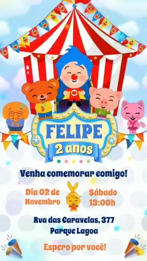 Convite Animado Aniversário Palhaço Plim Plim para Editar
