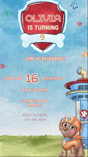 Animated Paw Patrol Zuma Birthday Video Invitation