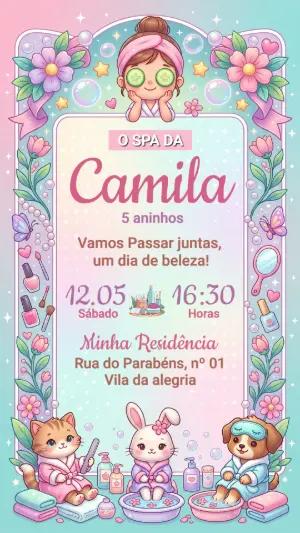 Convite de Aniversário SPA Menina Fofo para Editar