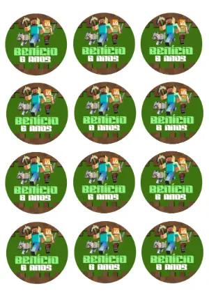 Adesivo Redondo Aniversário Minecraft para Editar Online