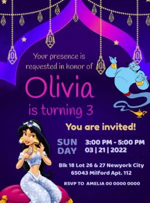 Princess Jasmine Birthday Invitation Editable Online