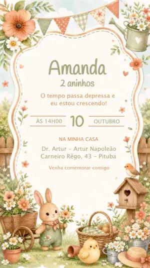 Convite de Aniversário Jardim dos Animais Editável em Aquarela
