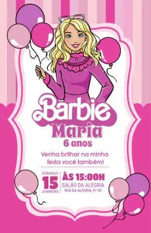 Convite de Aniversário Barbie para Editar Online
