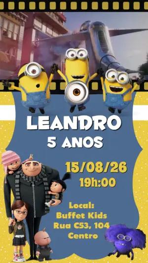 Convite Animado Meu Malvado Favorito: Vídeo Editável para Aniversário