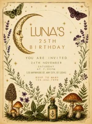 Vintage Celestial Moon Editable Birthday Invitation
