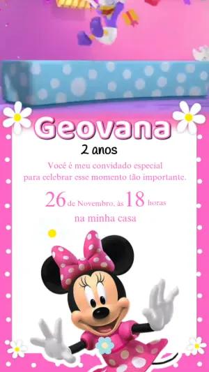 Convite Animado Aniversário Minnie Mouse para Editar Online
