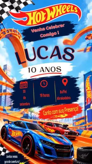 Convite de Aniversário Hot Wheels Digital para Editar