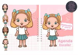 Capa de Agenda Escolar com Personagens para Editar Online