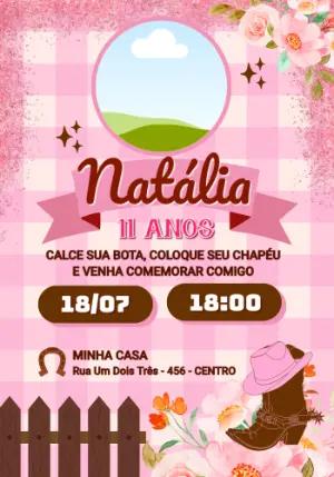 Convite de Aniversário Cowgirl Rosa com Glitter Editável