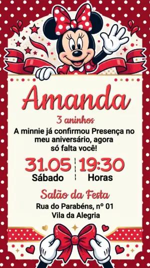 Convite Digital Minnie Vermelha para Aniversário Infantil Editável