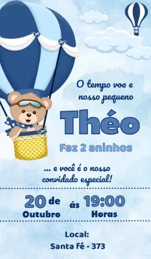 Convite de Aniversário Urso Baloeiro Azul para Editar