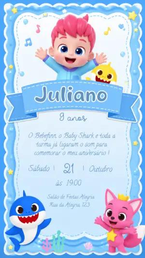 Convite de Aniversário Bebefinn e Baby Shark Editável