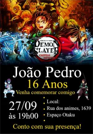 Convite Aniversário Demon Slayer com Personagens para Editar