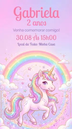 Convite de Aniversário Unicórnio Mágico Editável