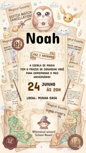 Convite de Aniversário Profeta Diário harry Potter Editável