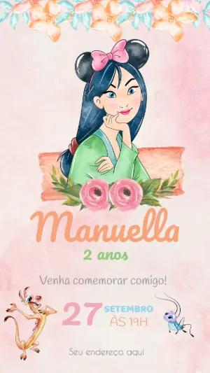 Convite Aniversário Mulan com Orelhas Minnie Editável Online